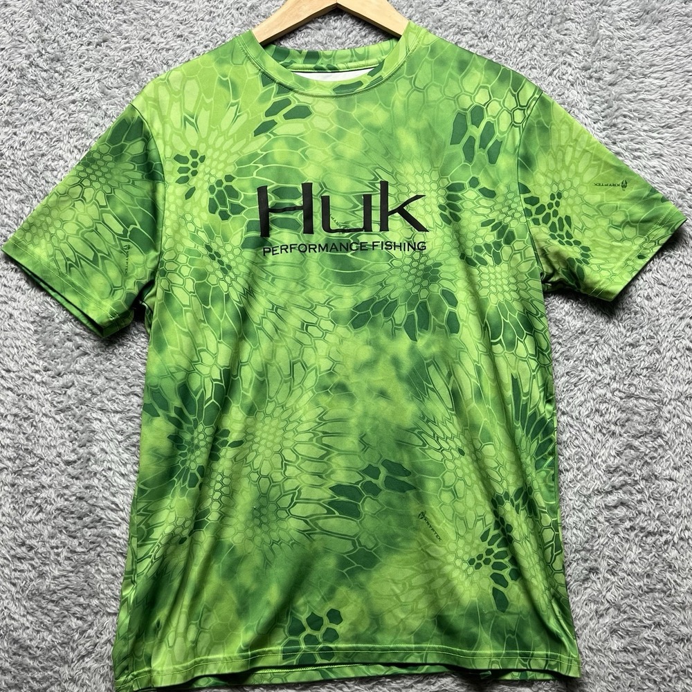 Huk Fishing T Shirt Mens Medium Green Camo Kryptek Performance‎ Stretch Outdoor